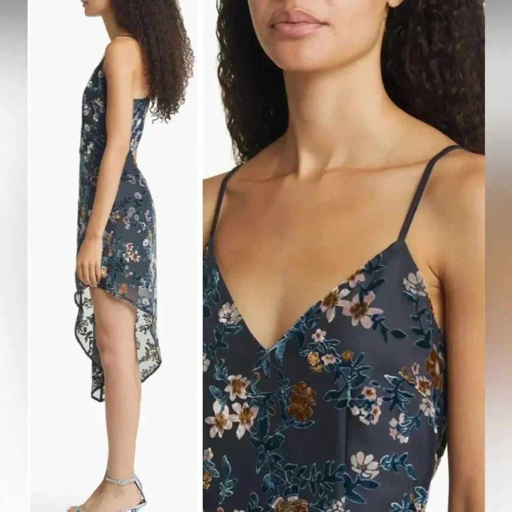 Lulus Evenings with You Dark Teal Floral Velvet Asymmetrical Dress - Picture 4 of 16